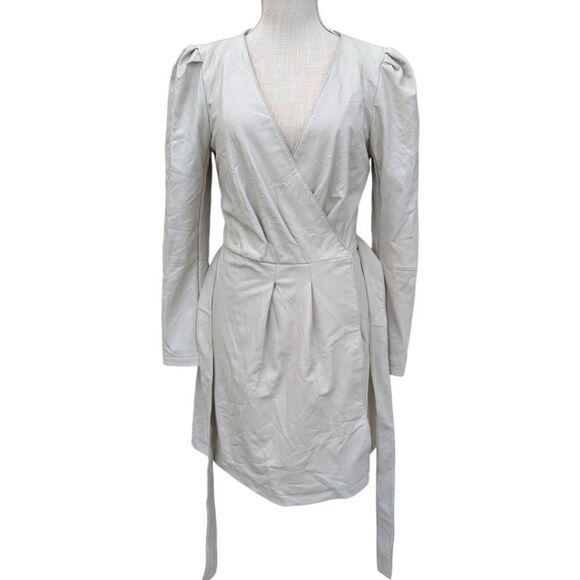 7 For All Mankind Faux Leather Size S Wrap Dress Off White/Ivory NWT - Picture 3 of 13